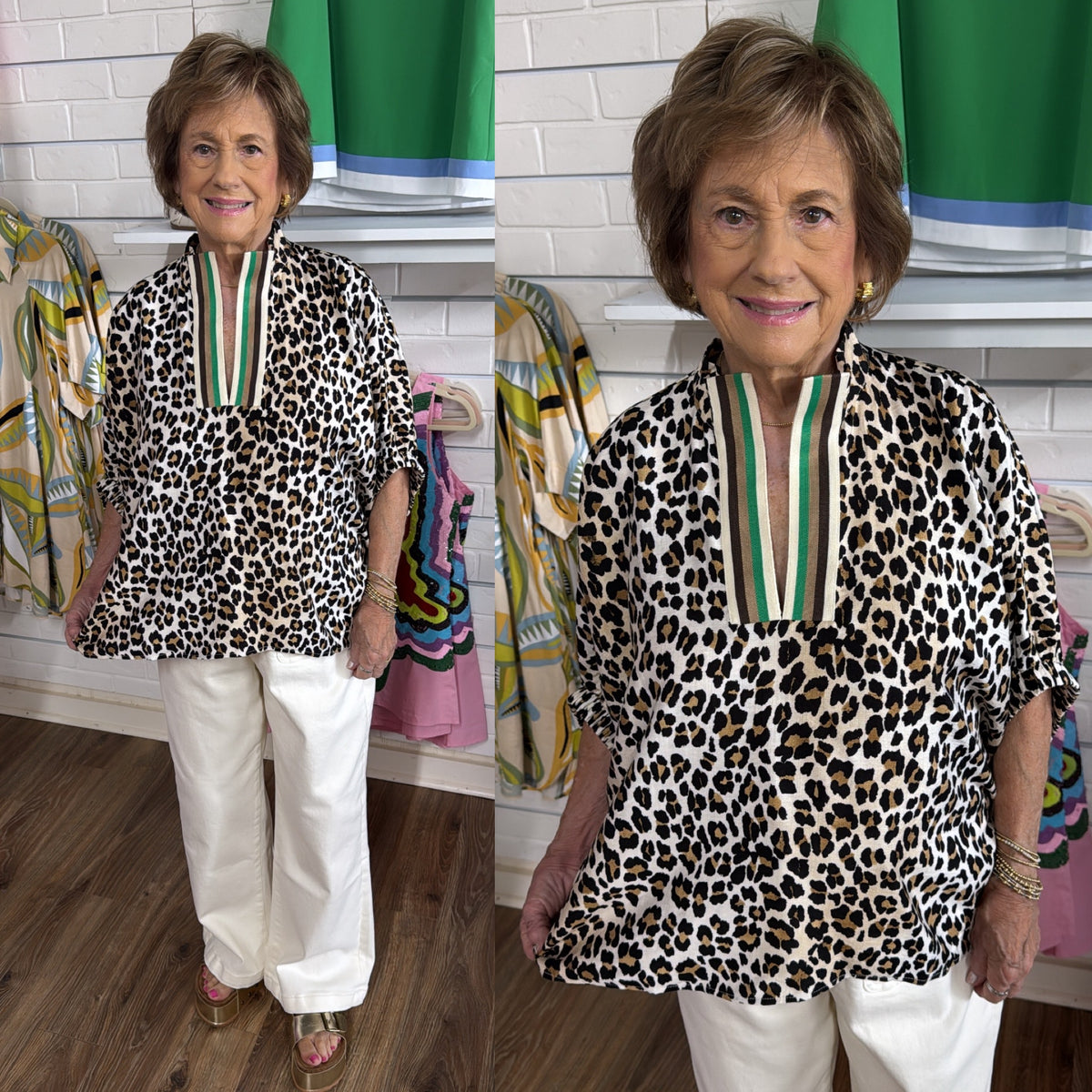 CAMEL LEOPARD ELASTIC SLV TOP