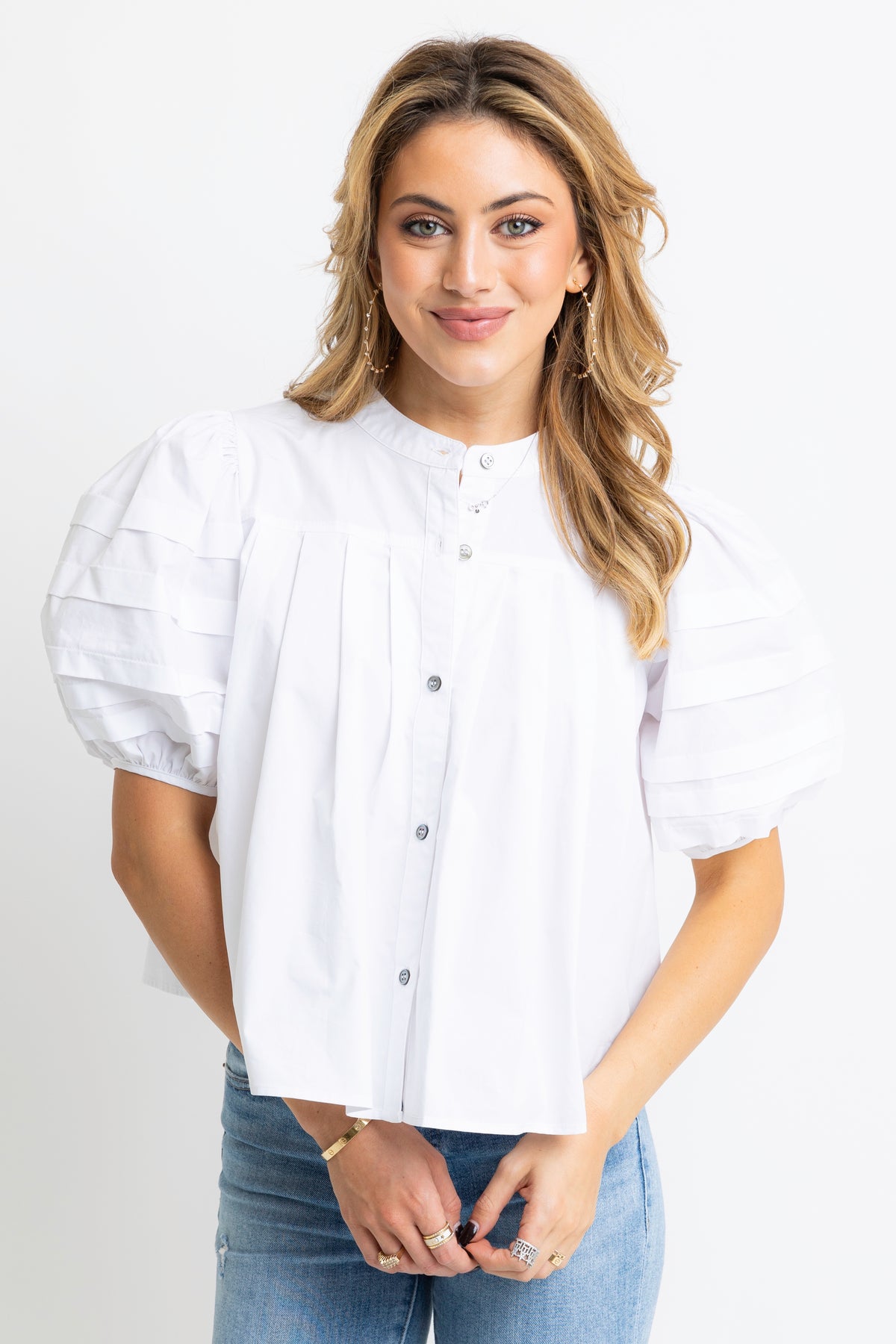 WHITE PLEATED POPLIN TOP