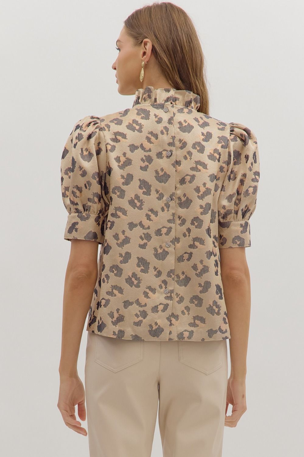 GOLD LEOPARD BUTTON BACK PUFF SLV