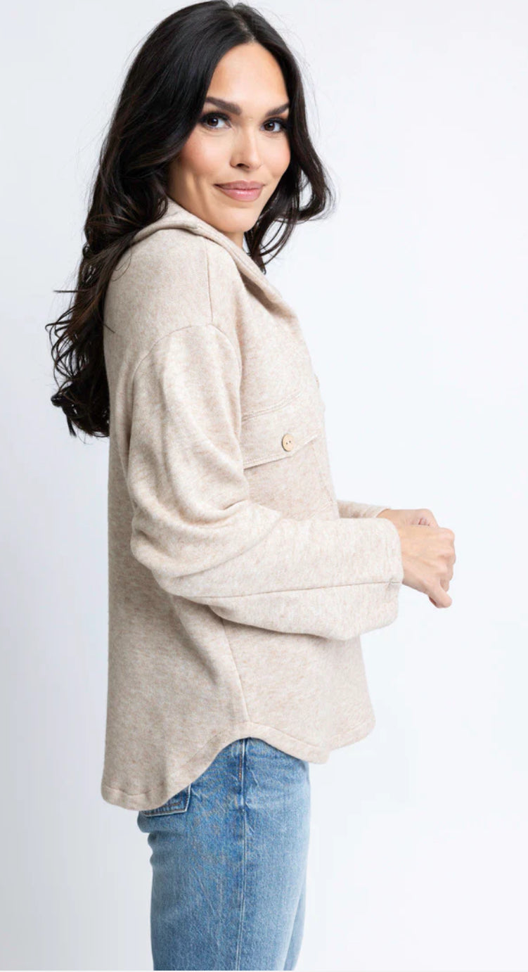OATMEAL FLEECE COLLAR TOP