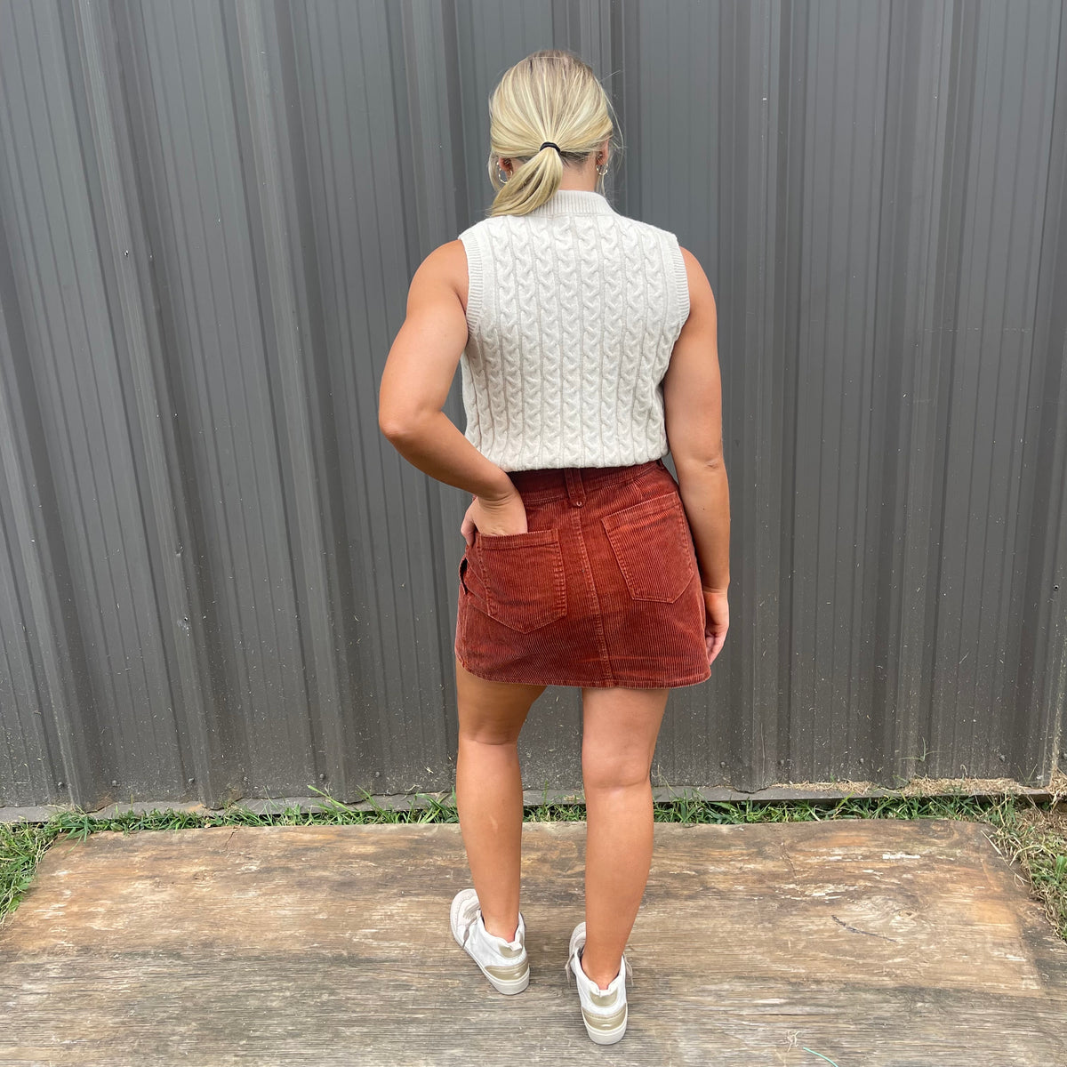 RUST CORDUROY MINI SKIRT