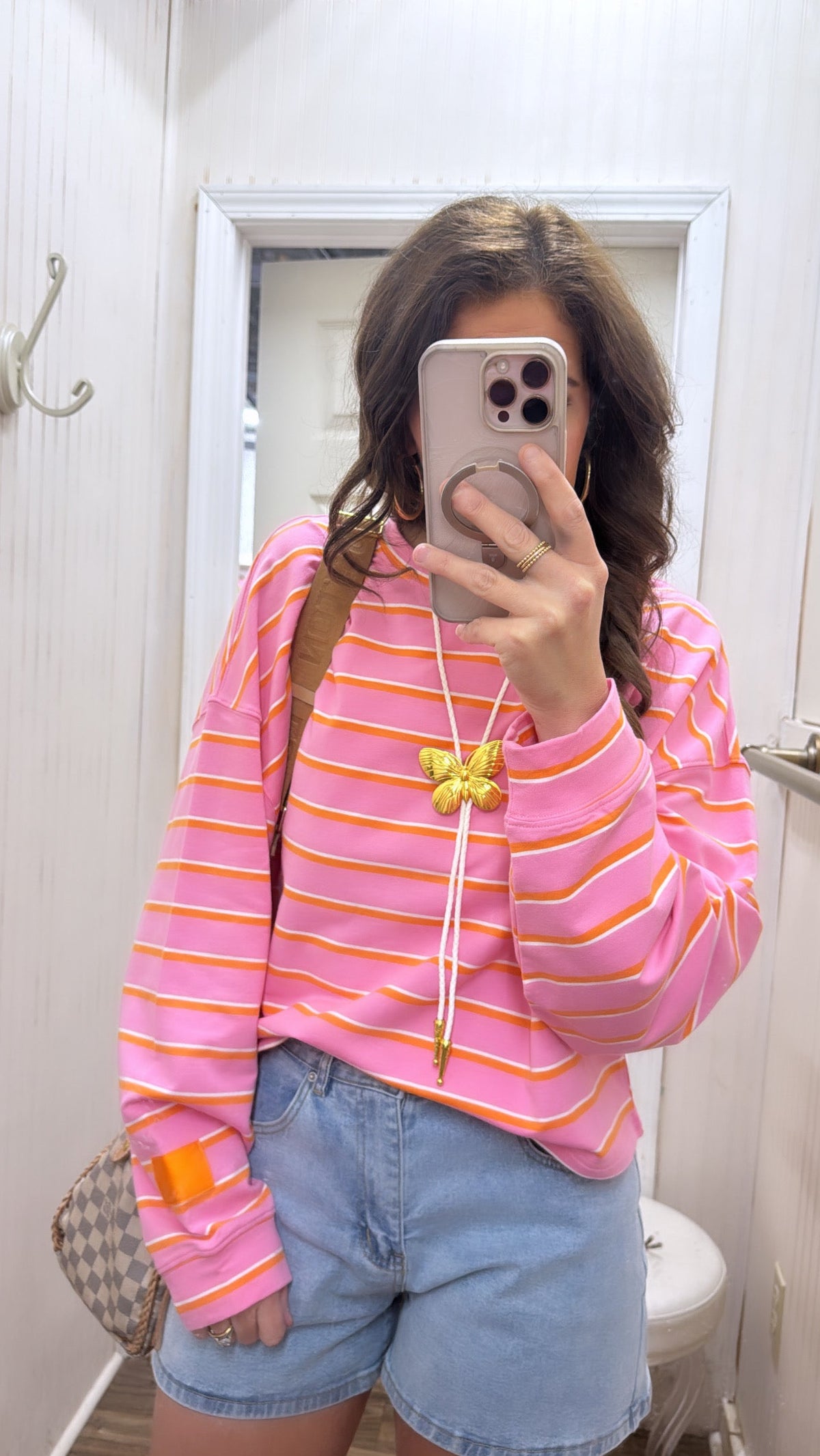 PINK ORANGE STRIPED LOUNGE TOP