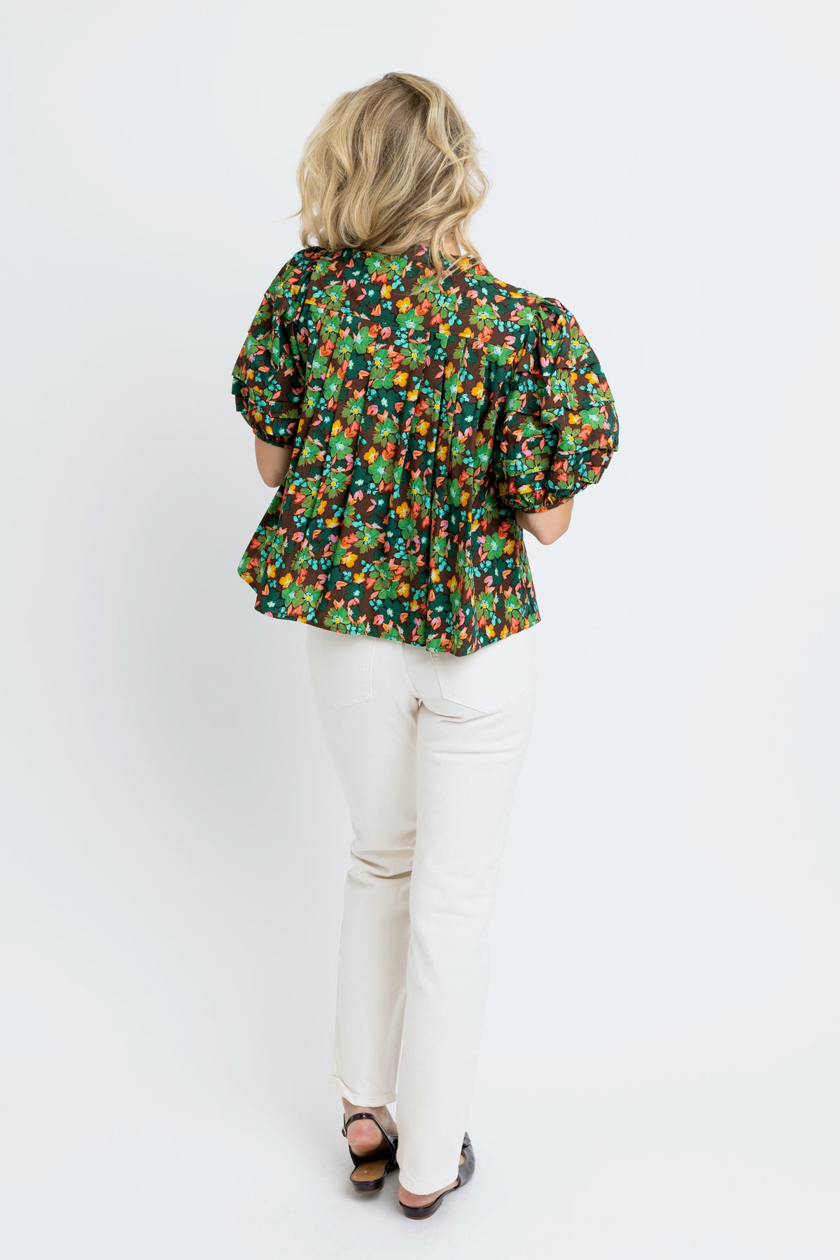 BROWN FLORAL PLEAT TOP