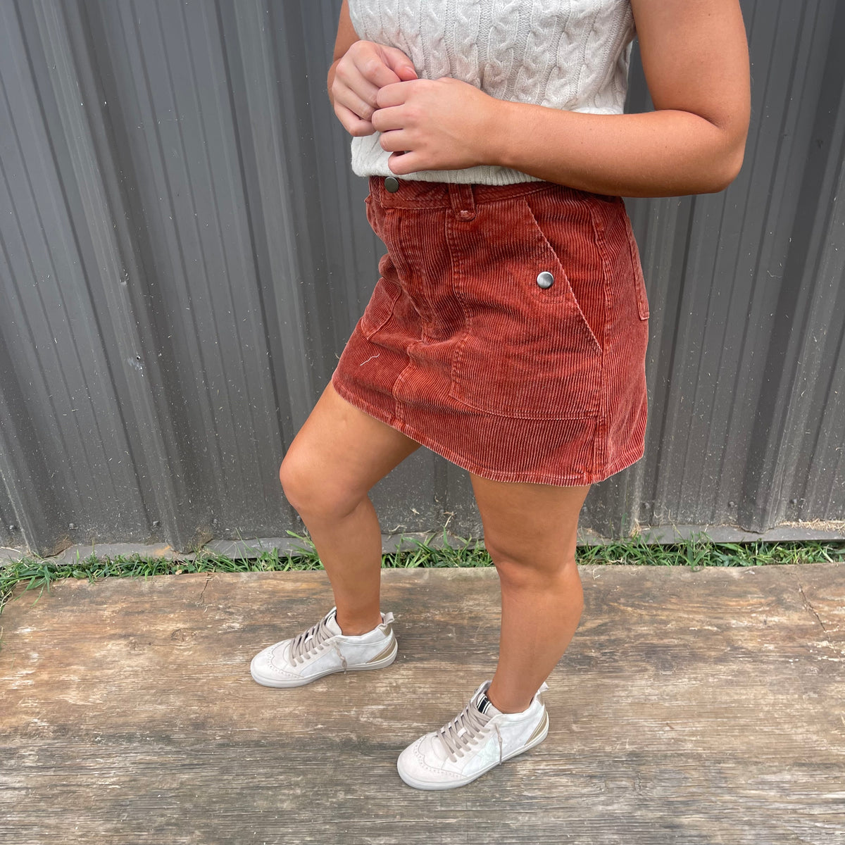 RUST CORDUROY MINI SKIRT