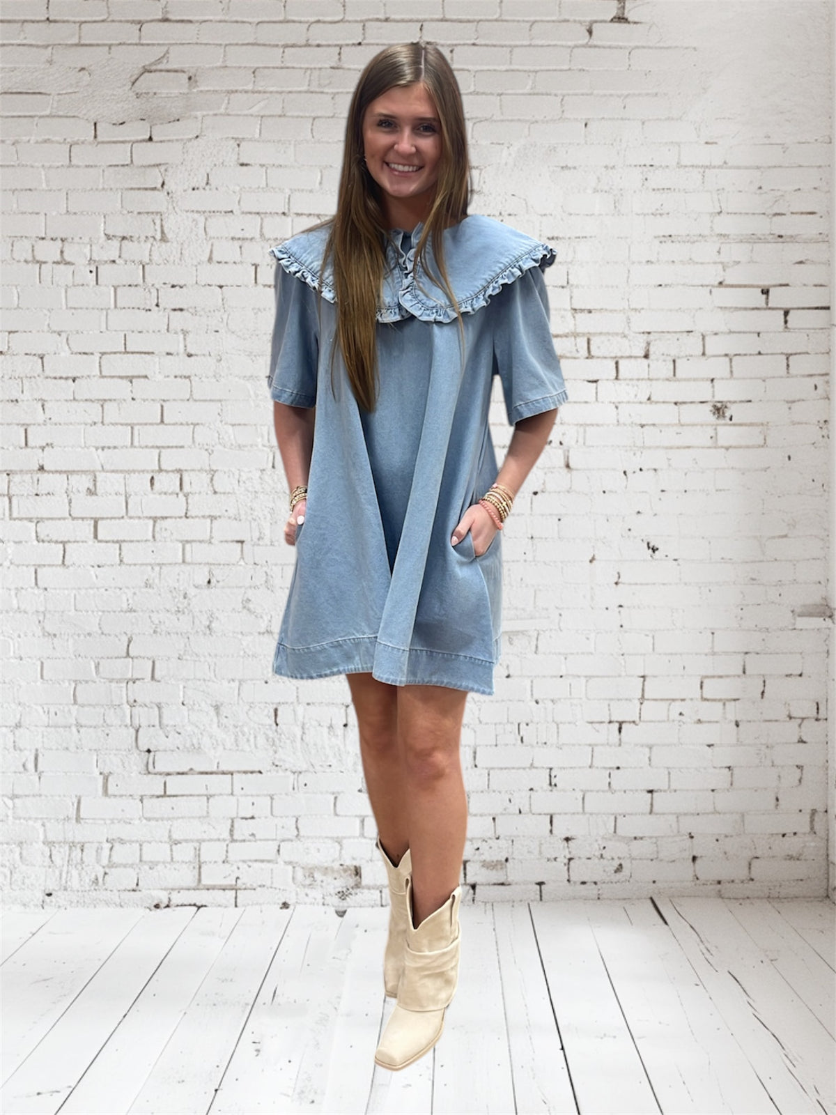 DENIM PETER PAN COLLAR DRESS