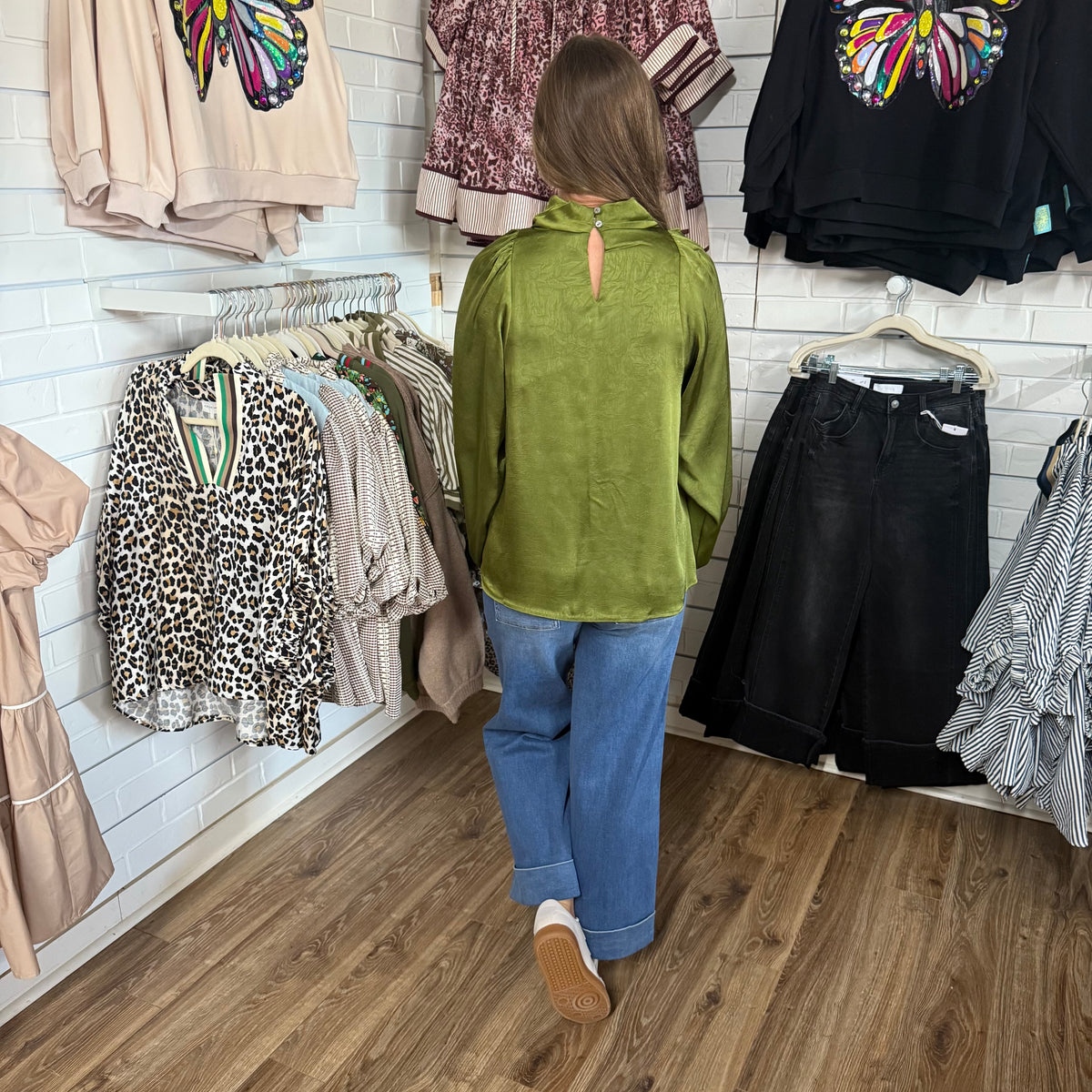 OLIVE DRAPED MOCK NECK TOP