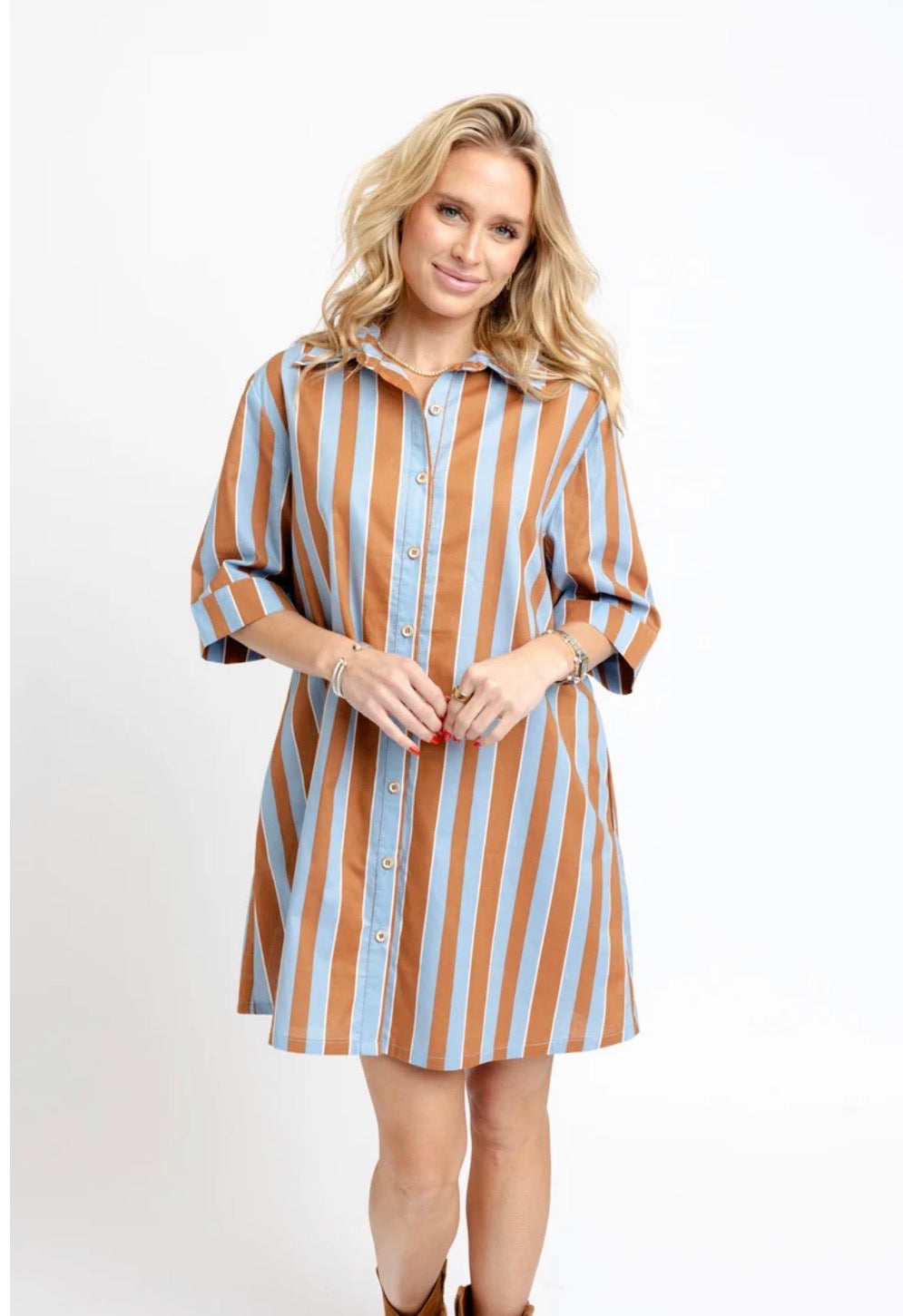 BLUE STRIPE SHIRT DRESS