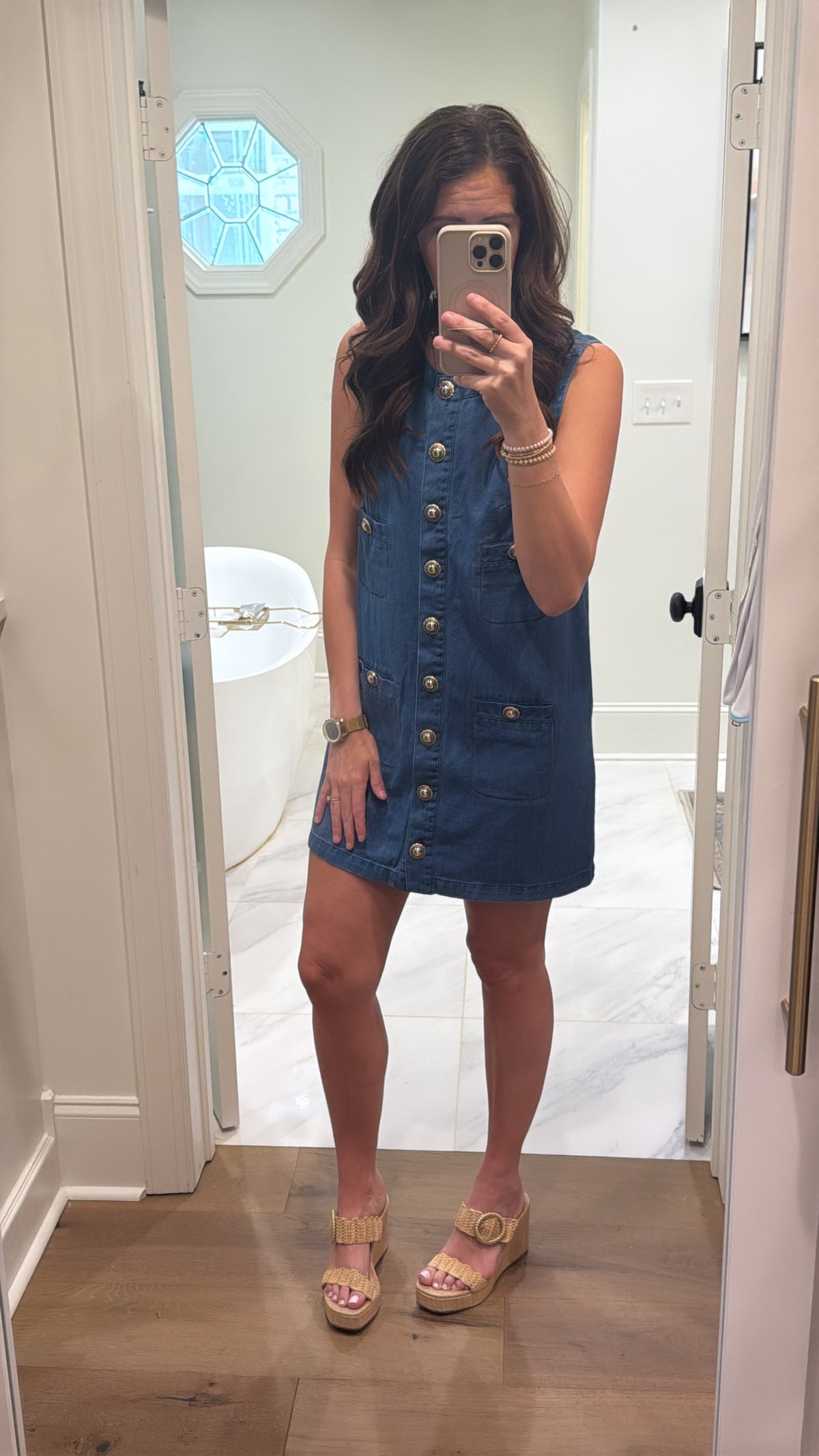 DENIM GOLD BUTTON DRESS