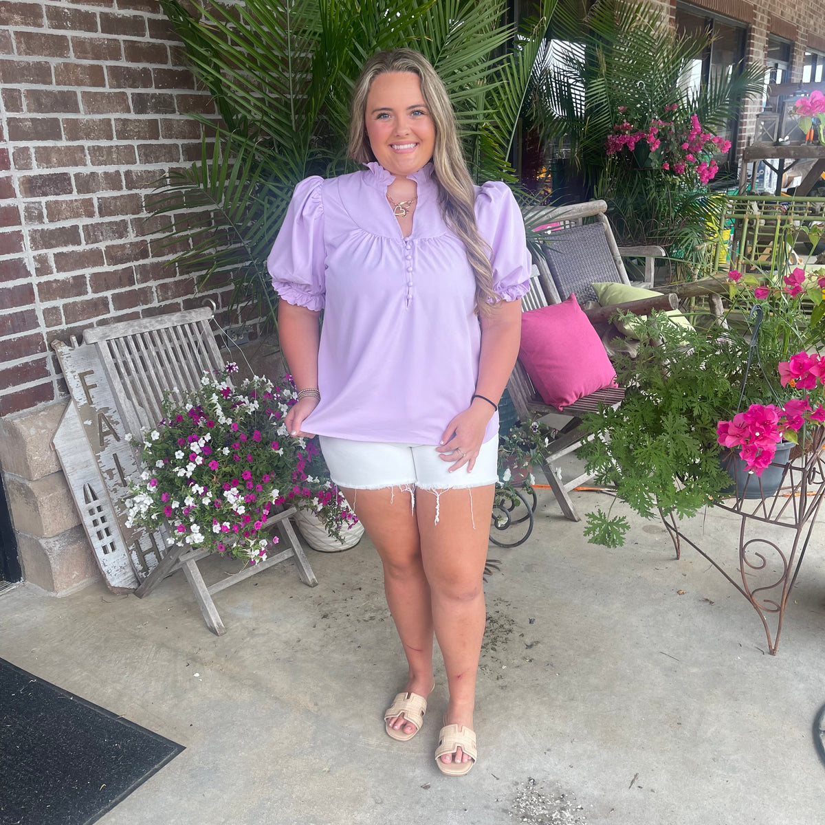 LAVENDER RUFFLE FRILL PUFF SLV TOP