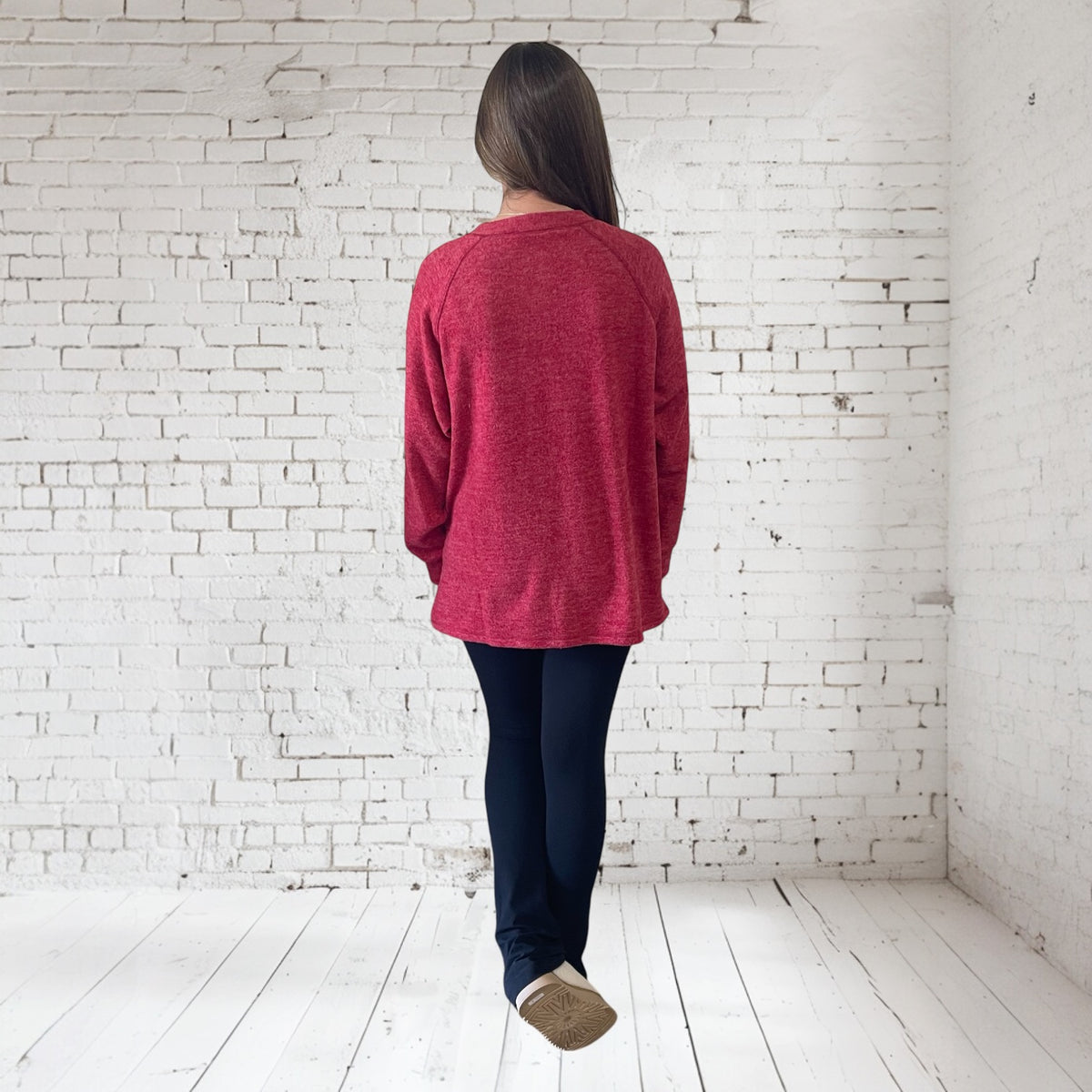RED MAGGIE HACCI HENLEY SWEATER-FINAL SALE
