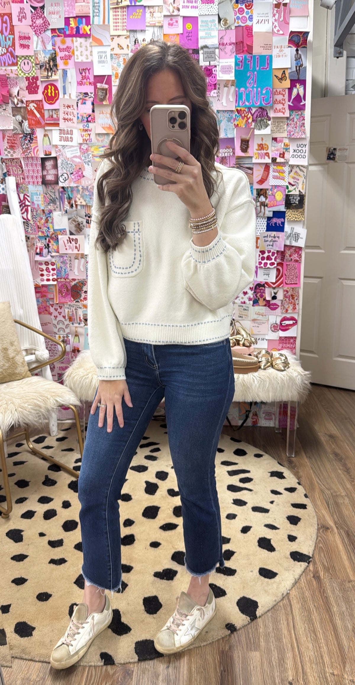 CREAM KNIT ACCENT STITCH SWEATER