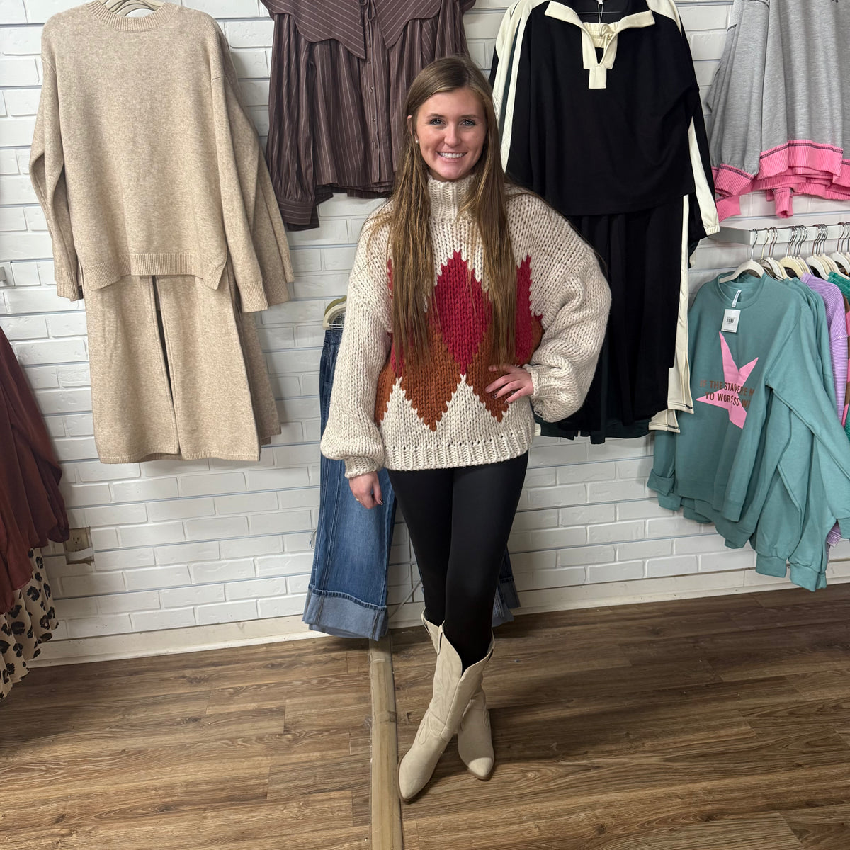 RUBY HIGH NECK GEOMETRIC SWEATER