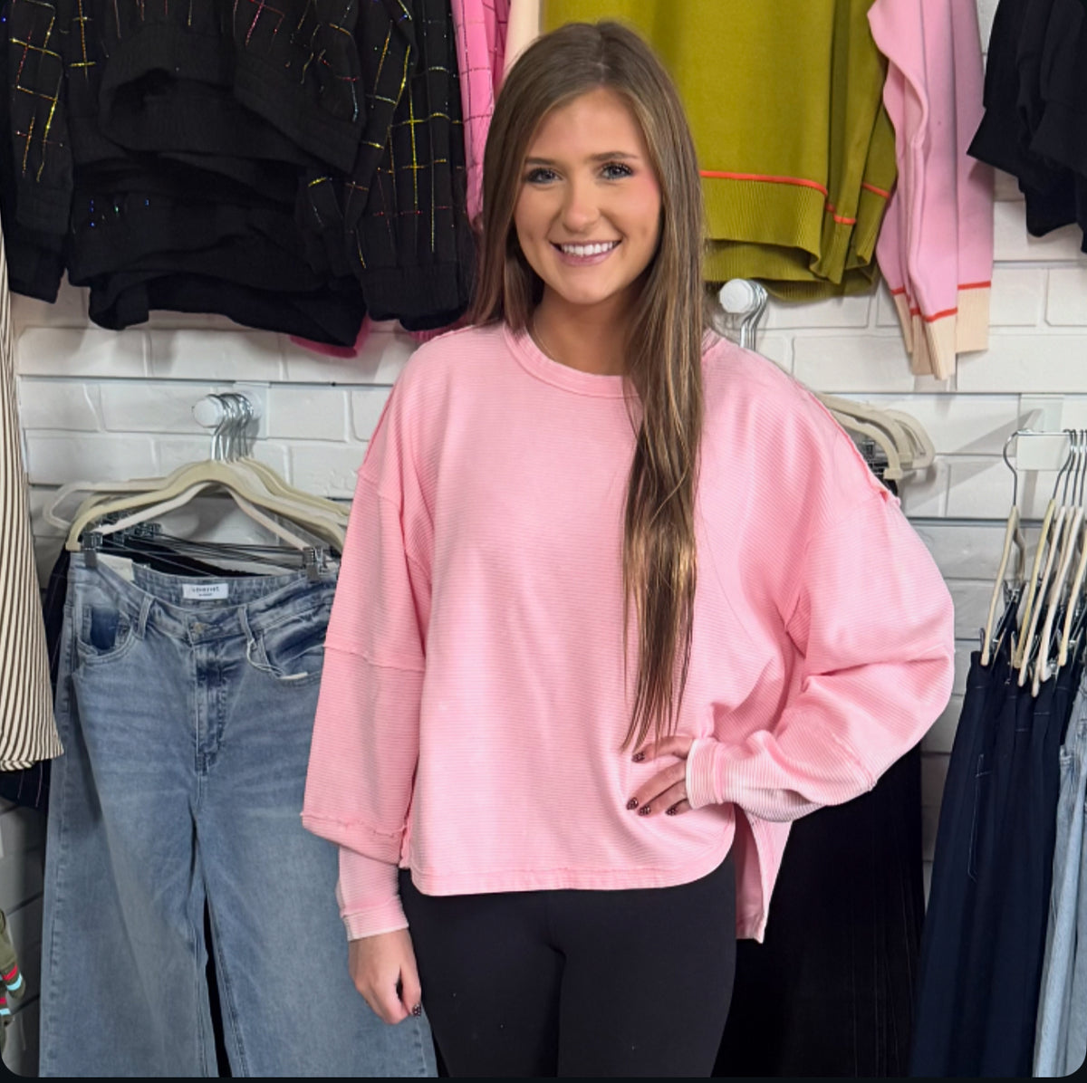 PINK ACID WASHED RIBBED TOP