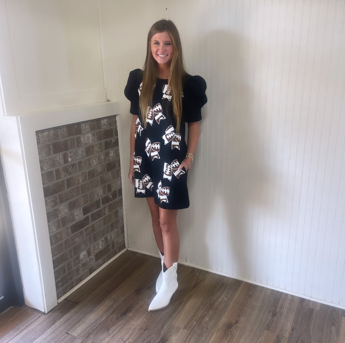 BLACK FOOTBALL BOW RIBBON DRESS