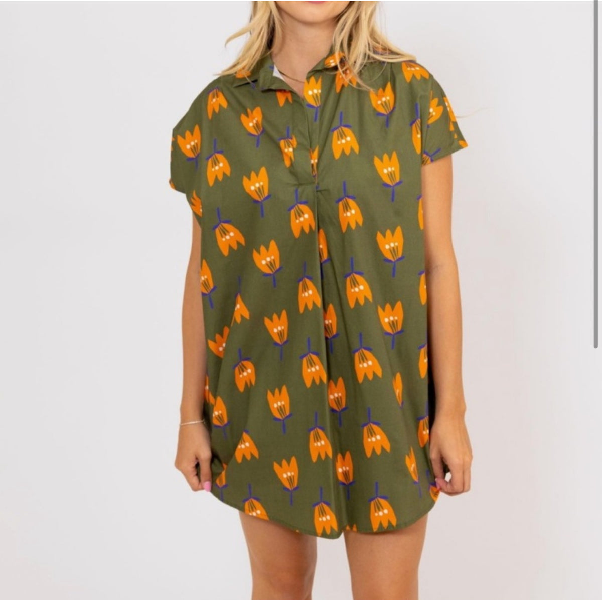OLIVE POPPY COLLAR POPLIN DRESS