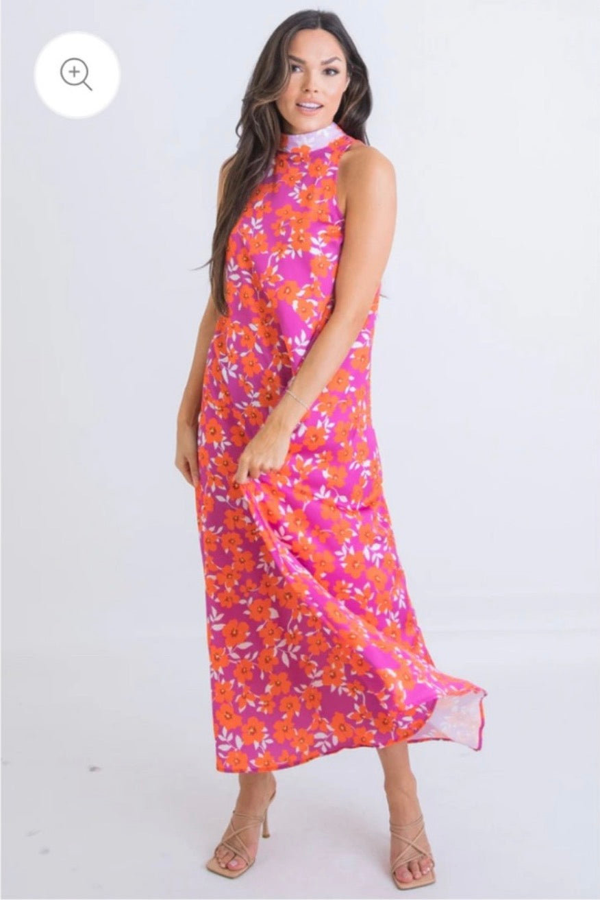 FLORAL MOCK HALTER MAXI DRESS