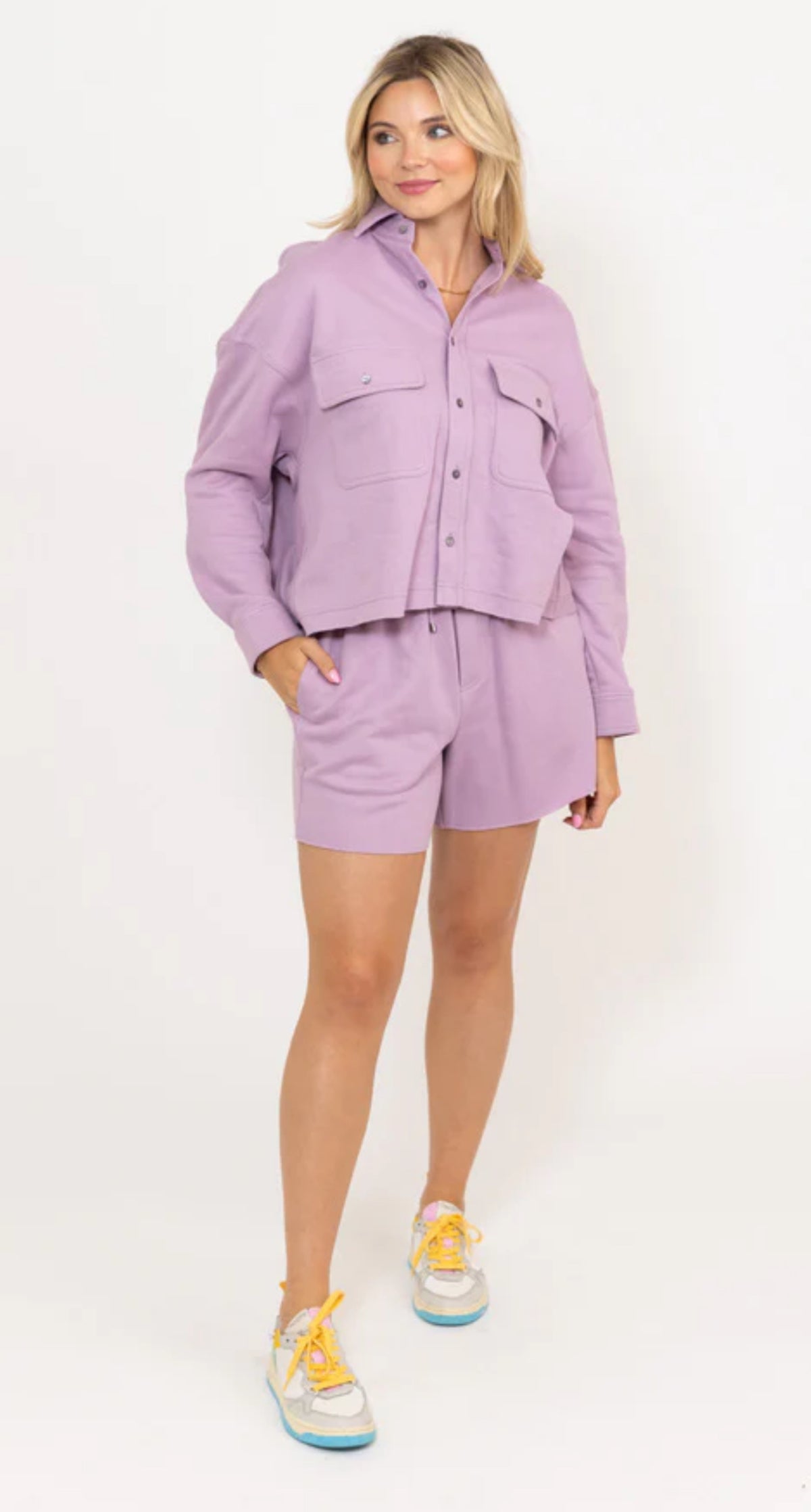 LAVENDER FRENCH TERRY POCKET TOP