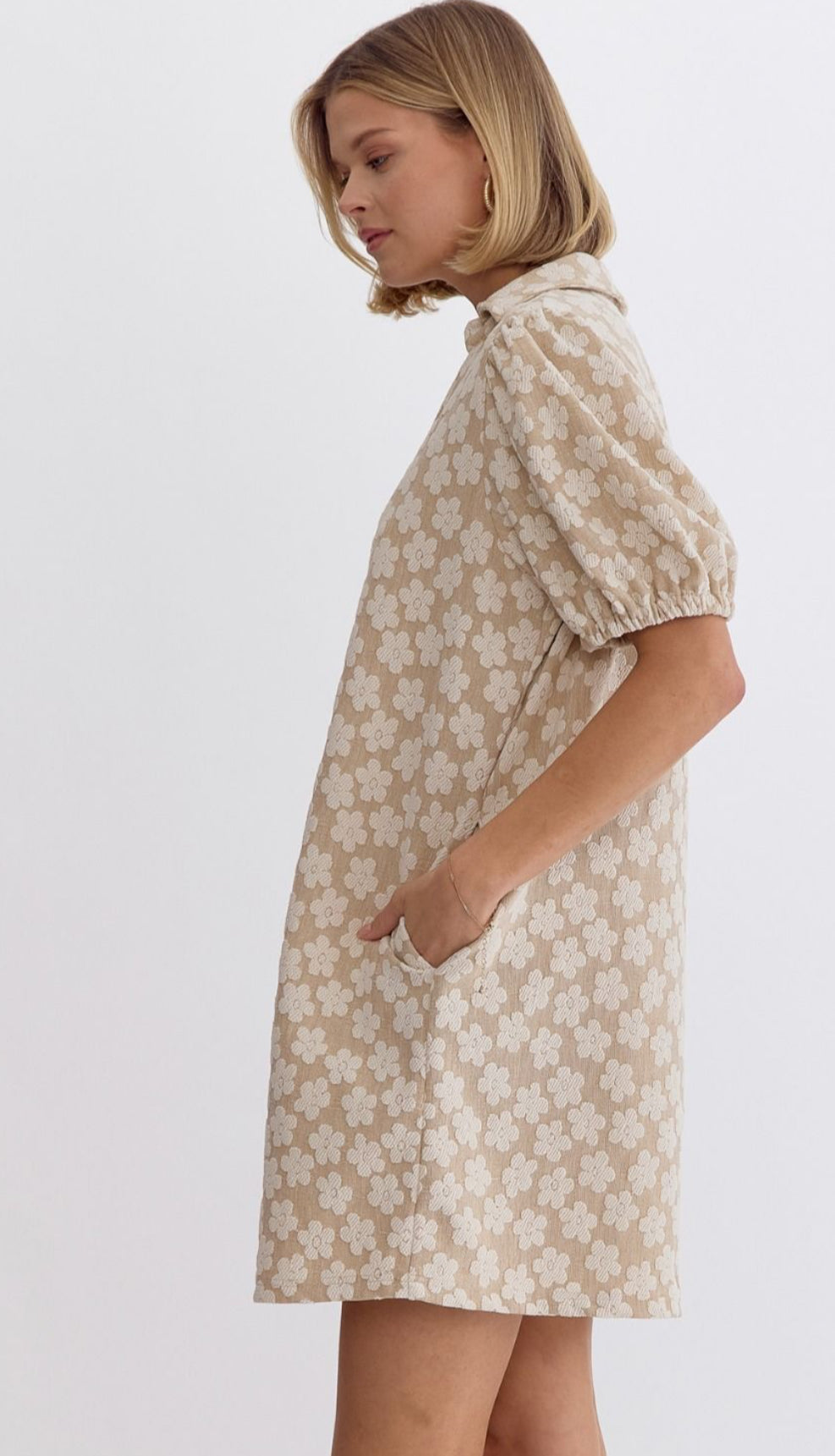 TAUPE FLORAL EMBROIDERED DRESS