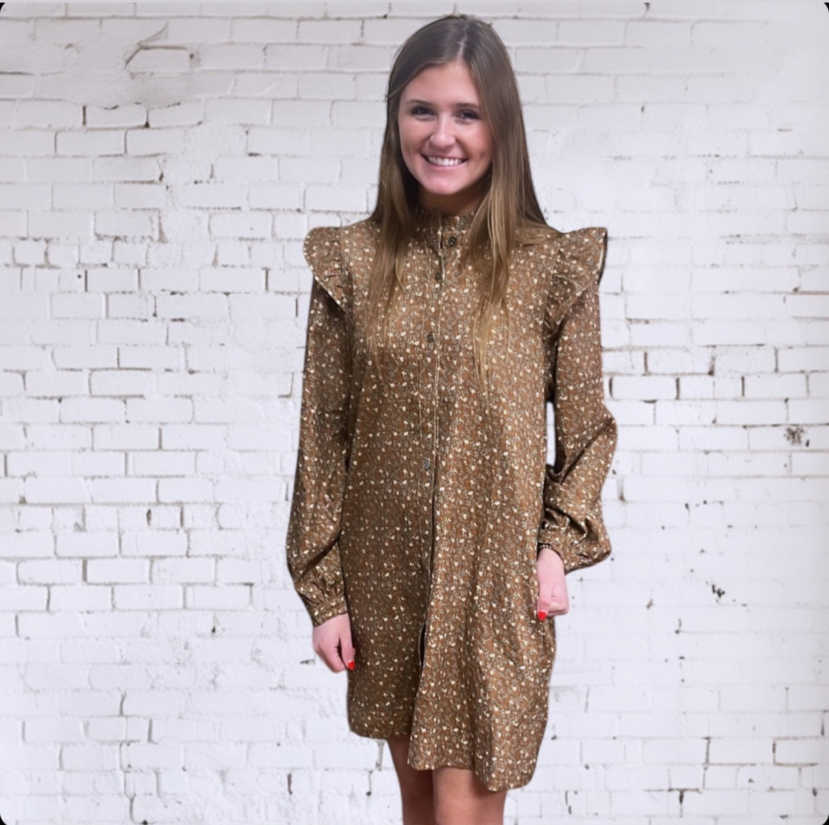 FLORAL BUTTON CORDUROY DRESS