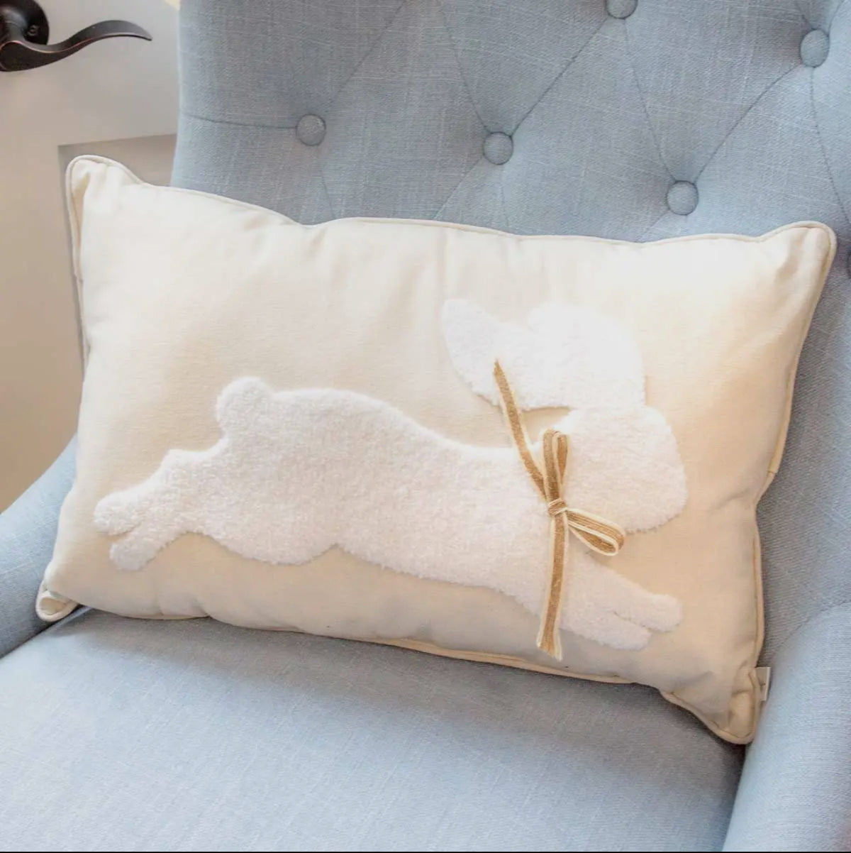 LEAPING BUNNY EMBROIDERED LUMBAR PILLOW