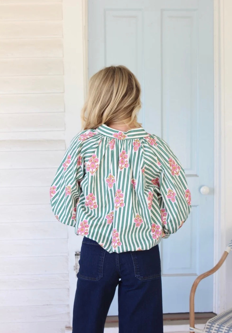 STRIPE FLORAL BUBBLE TOP