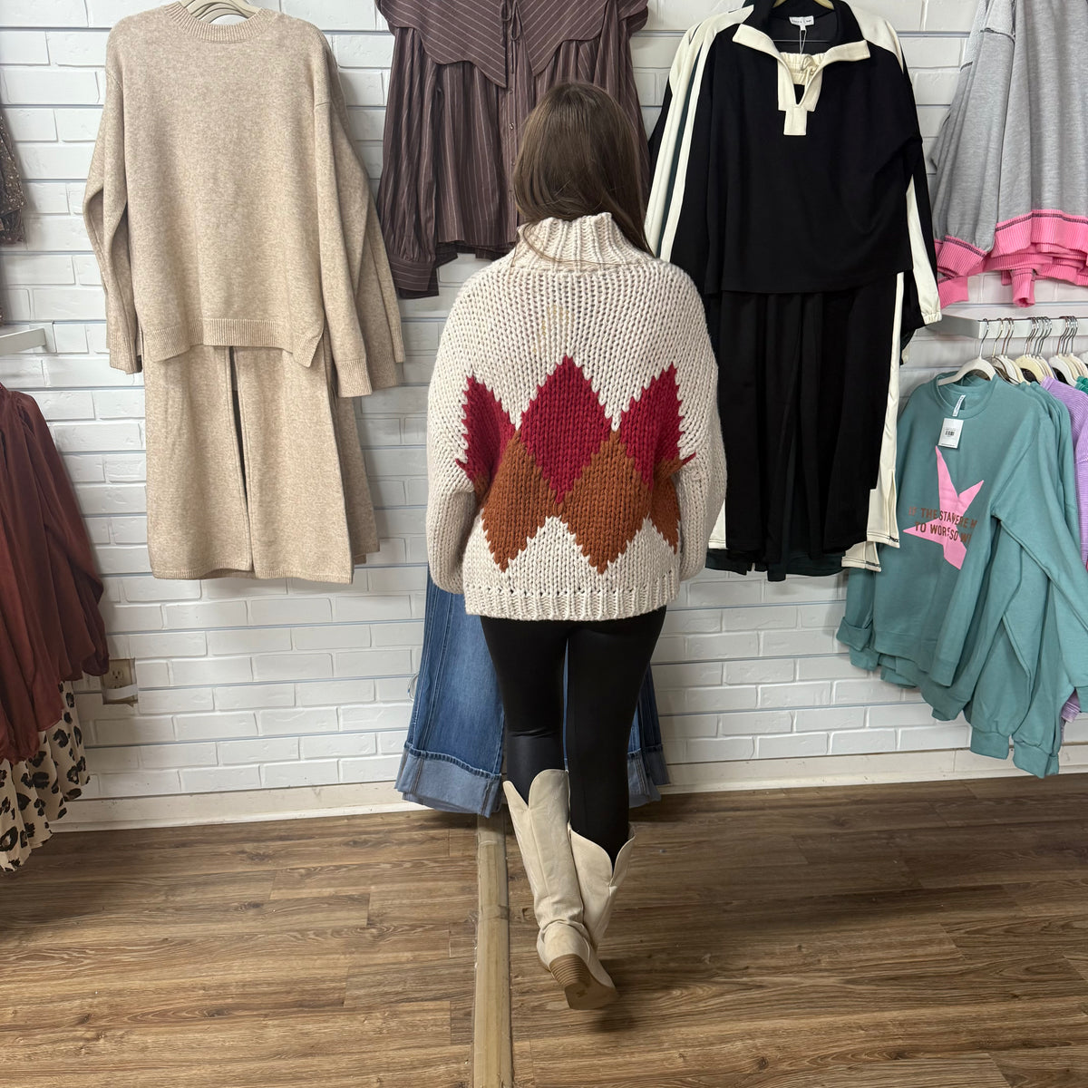 RUBY HIGH NECK GEOMETRIC SWEATER