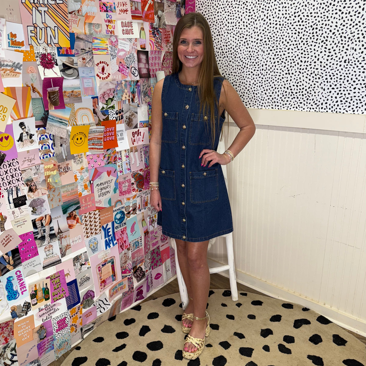 GOLD BUTTON DENIM DRESS