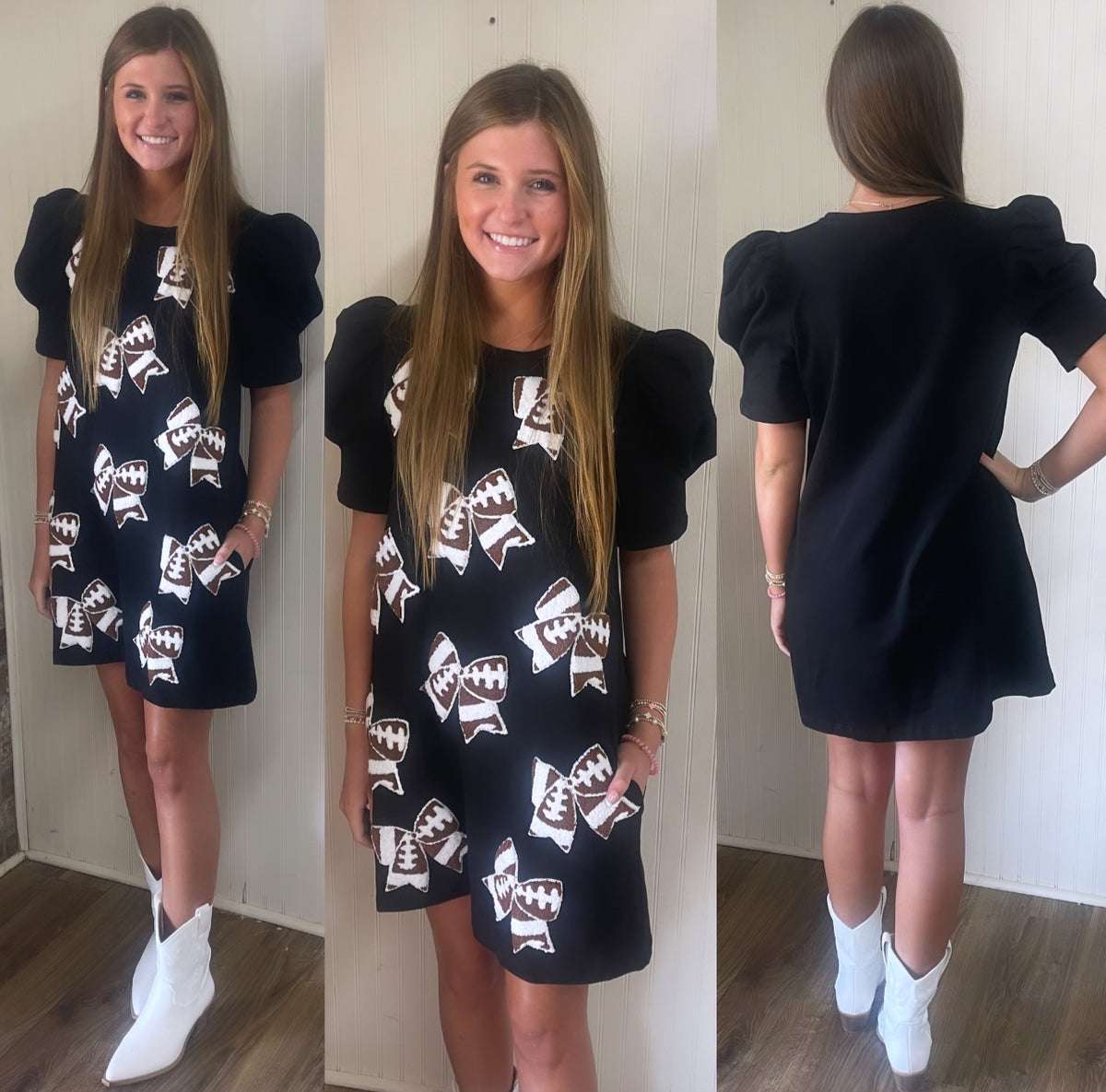 BLACK FOOTBALL BOW RIBBON DRESS
