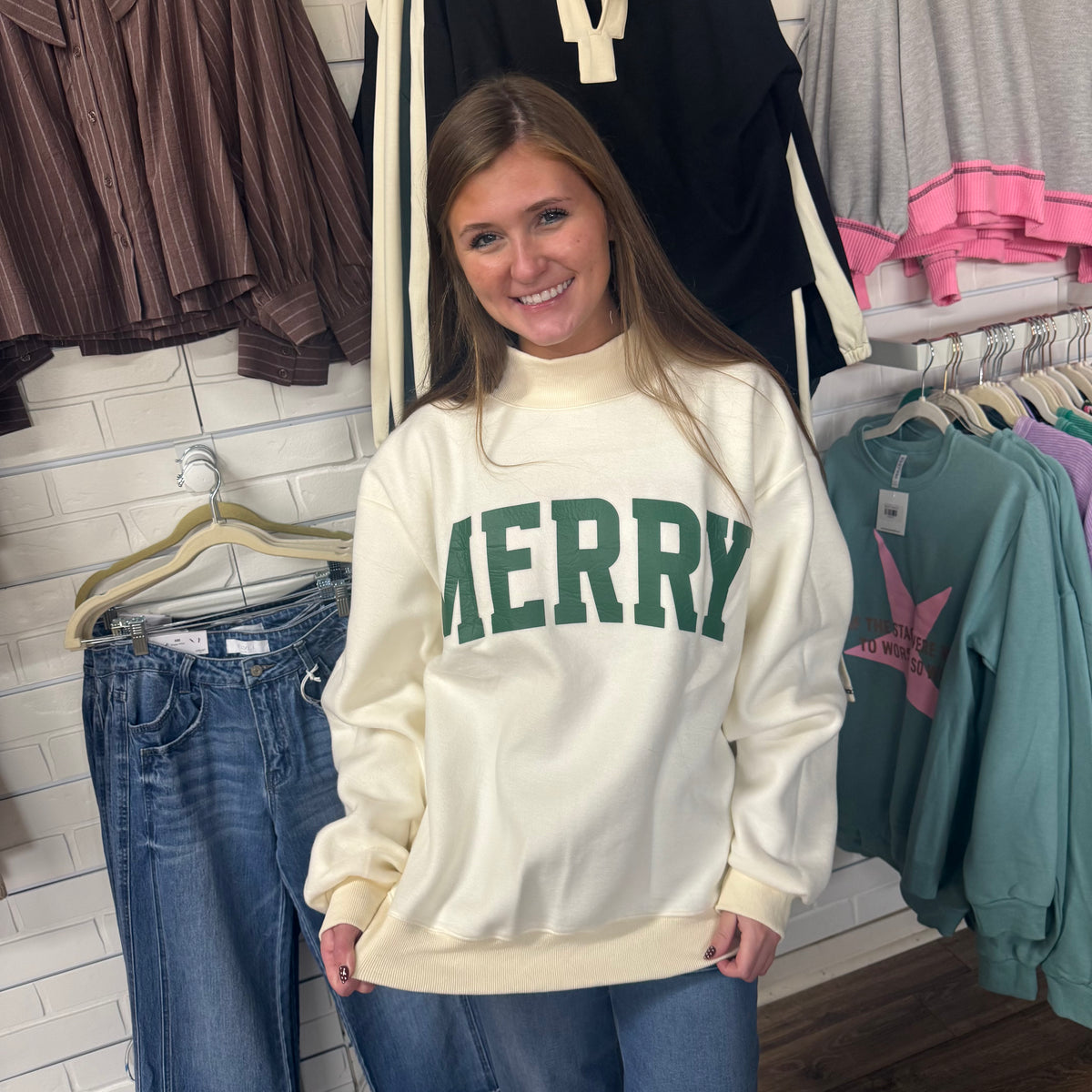 MERRY CHRISTMAS REVERSIBLE MOCKNECK SWEATSHIRT