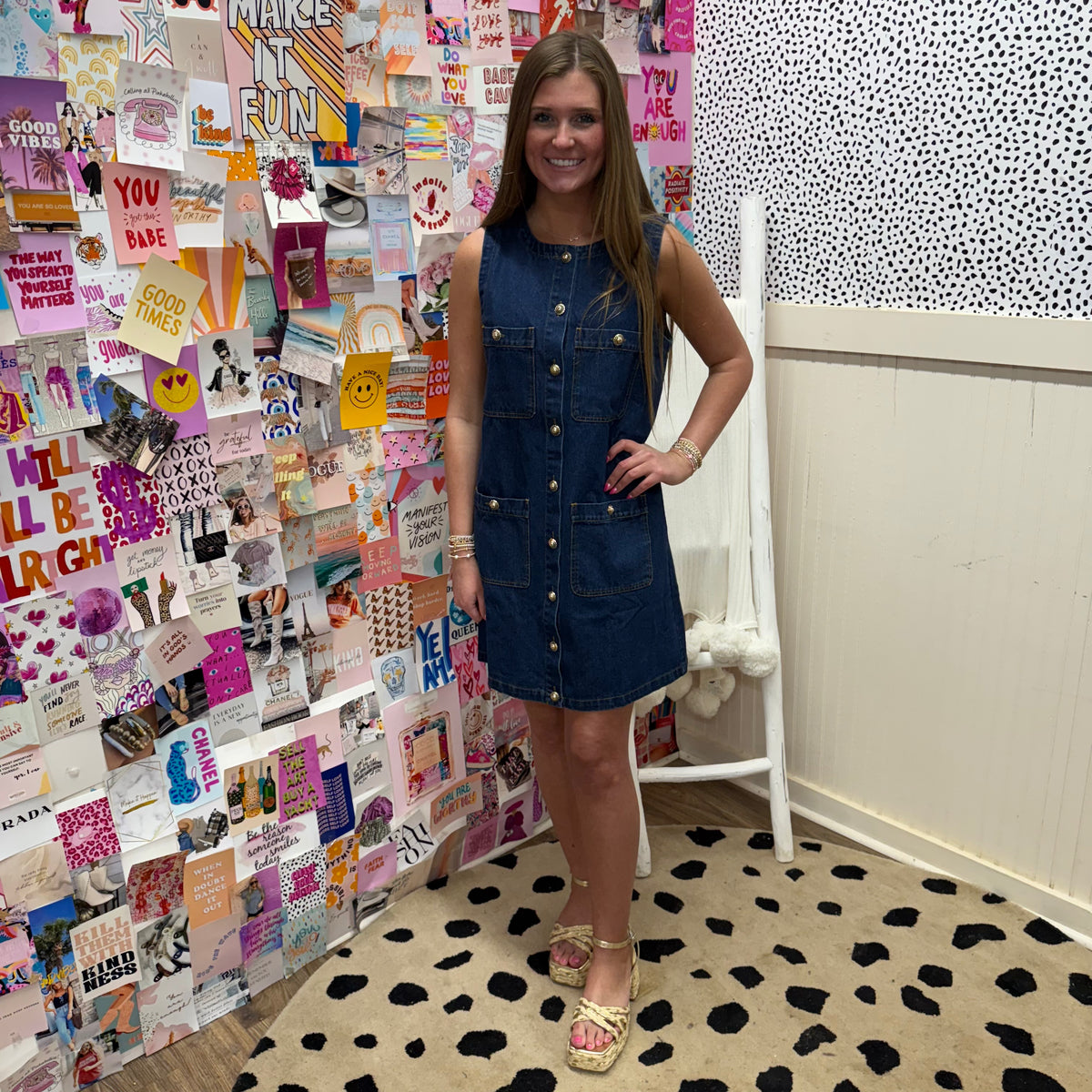 GOLD BUTTON DENIM DRESS
