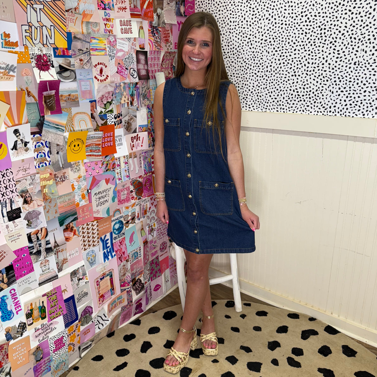 GOLD BUTTON DENIM DRESS