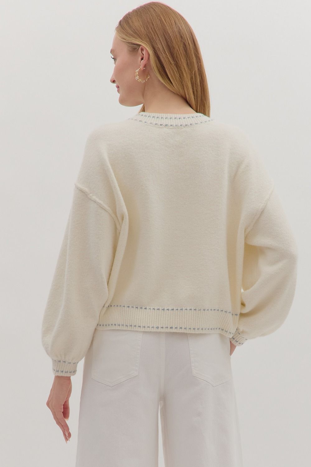 CREAM KNIT ACCENT STITCH SWEATER