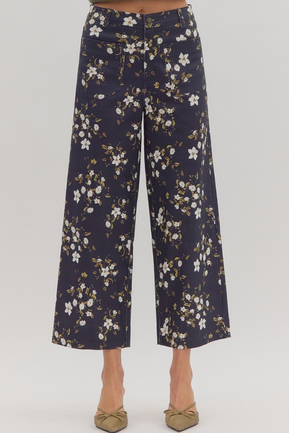 NAVY FLORAL WIDE LEG PANT