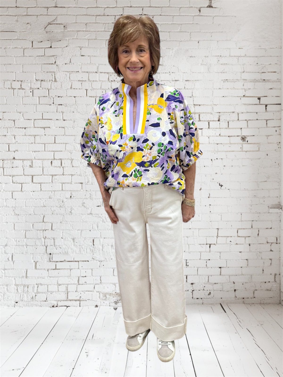 KELSIE LAVENDER YELLOW FLORAL TOP