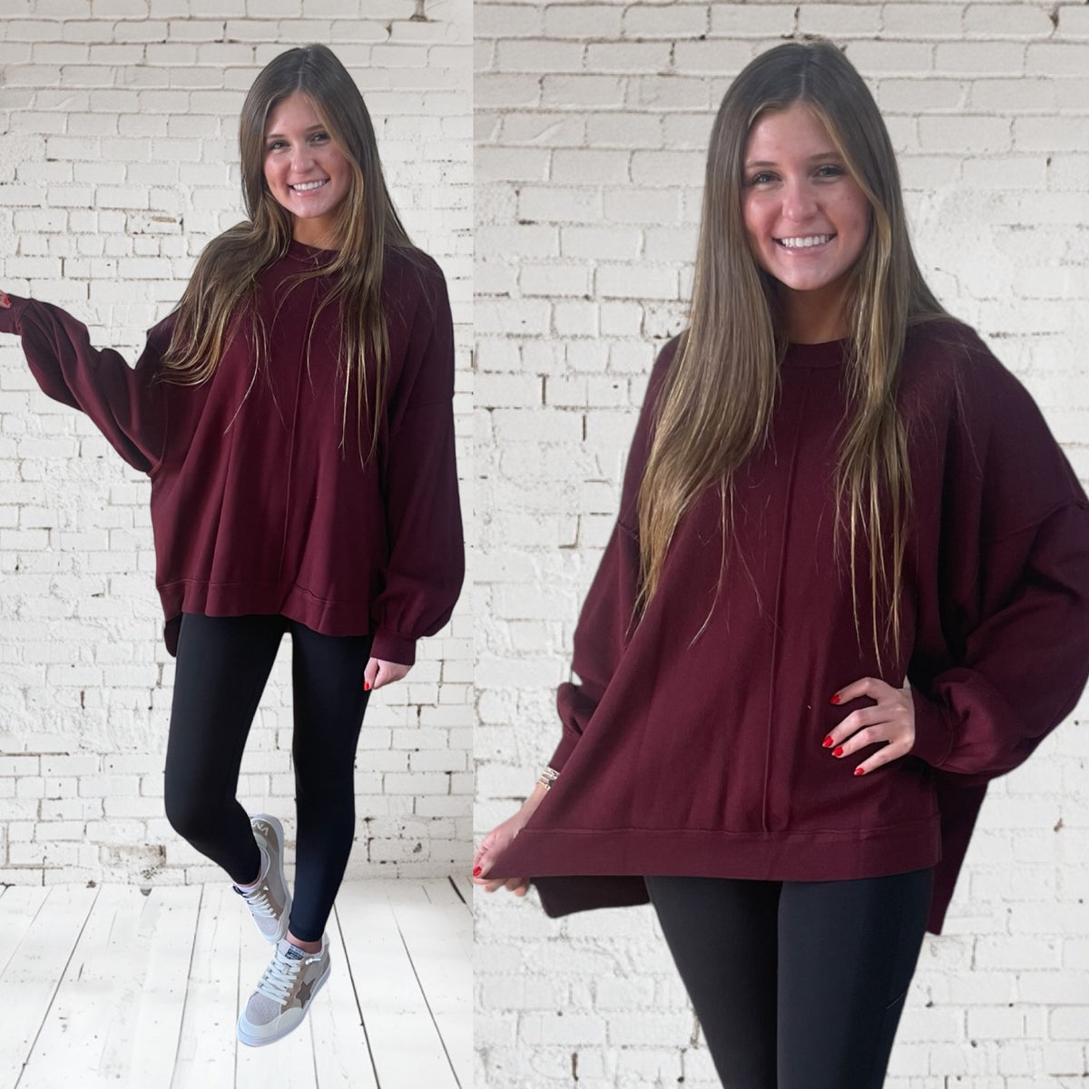 CHELSEA BURGUNDY HI LOW SWEATER