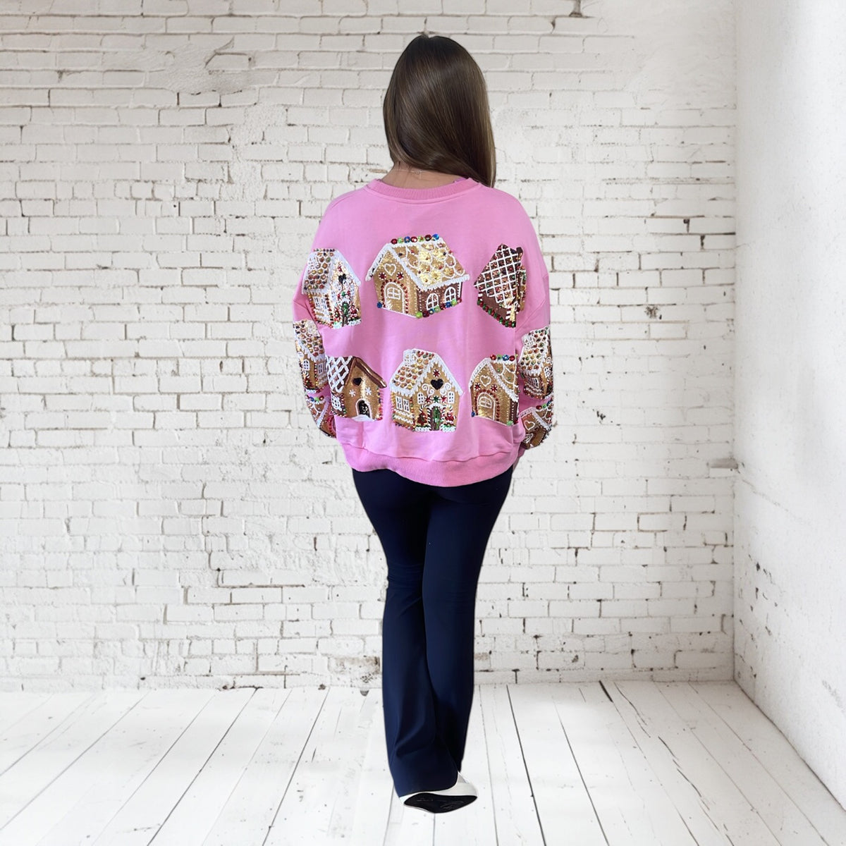 PINK GINGERBREAD HOUSE SWEATSHIRT