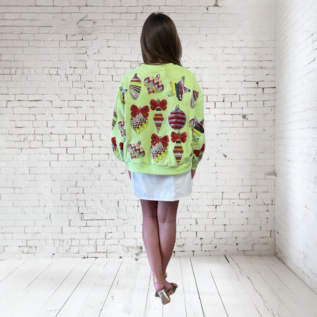 GREEN ORNAMENT BOW SWEATSHIRT