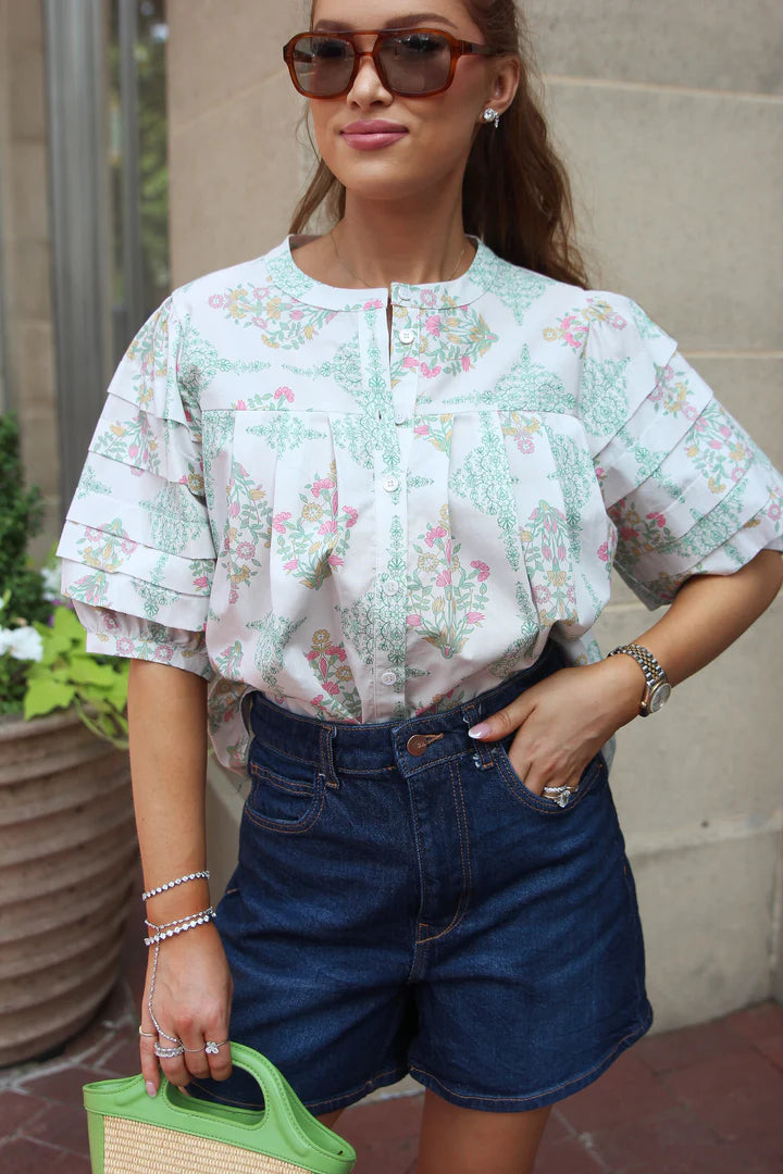 VINTAGE FLORAL PLEAT TOP