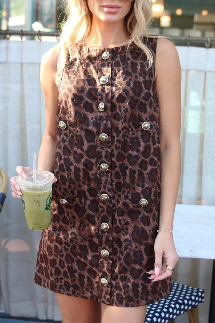 LEOPARD GOLD BUTTON DRESS