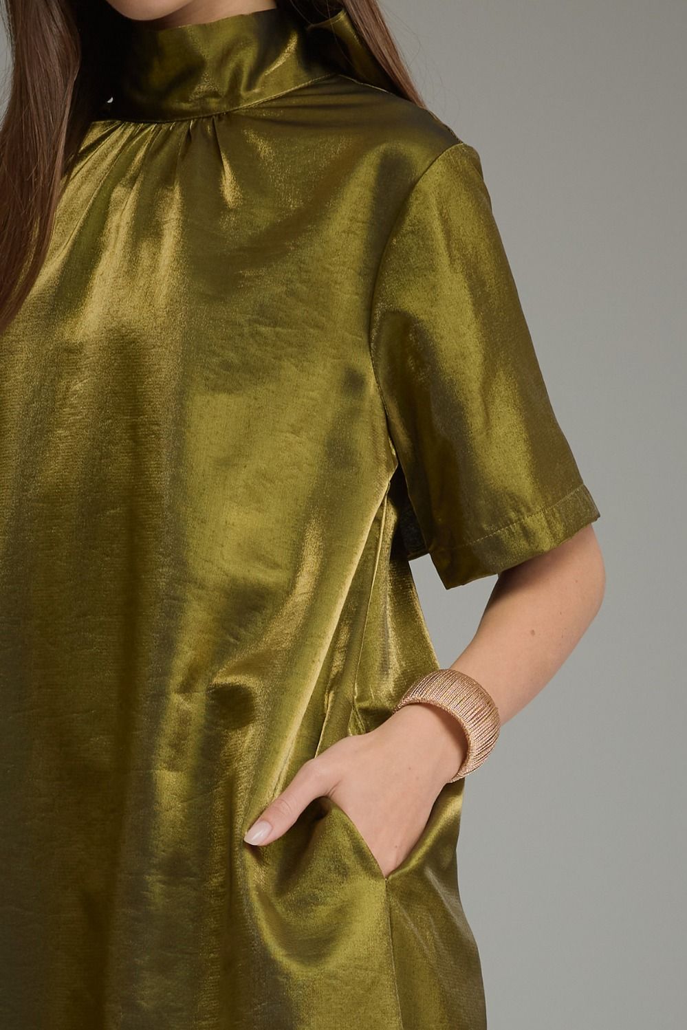 OLIVE SATIN TIE-BACK MAXI DRESS