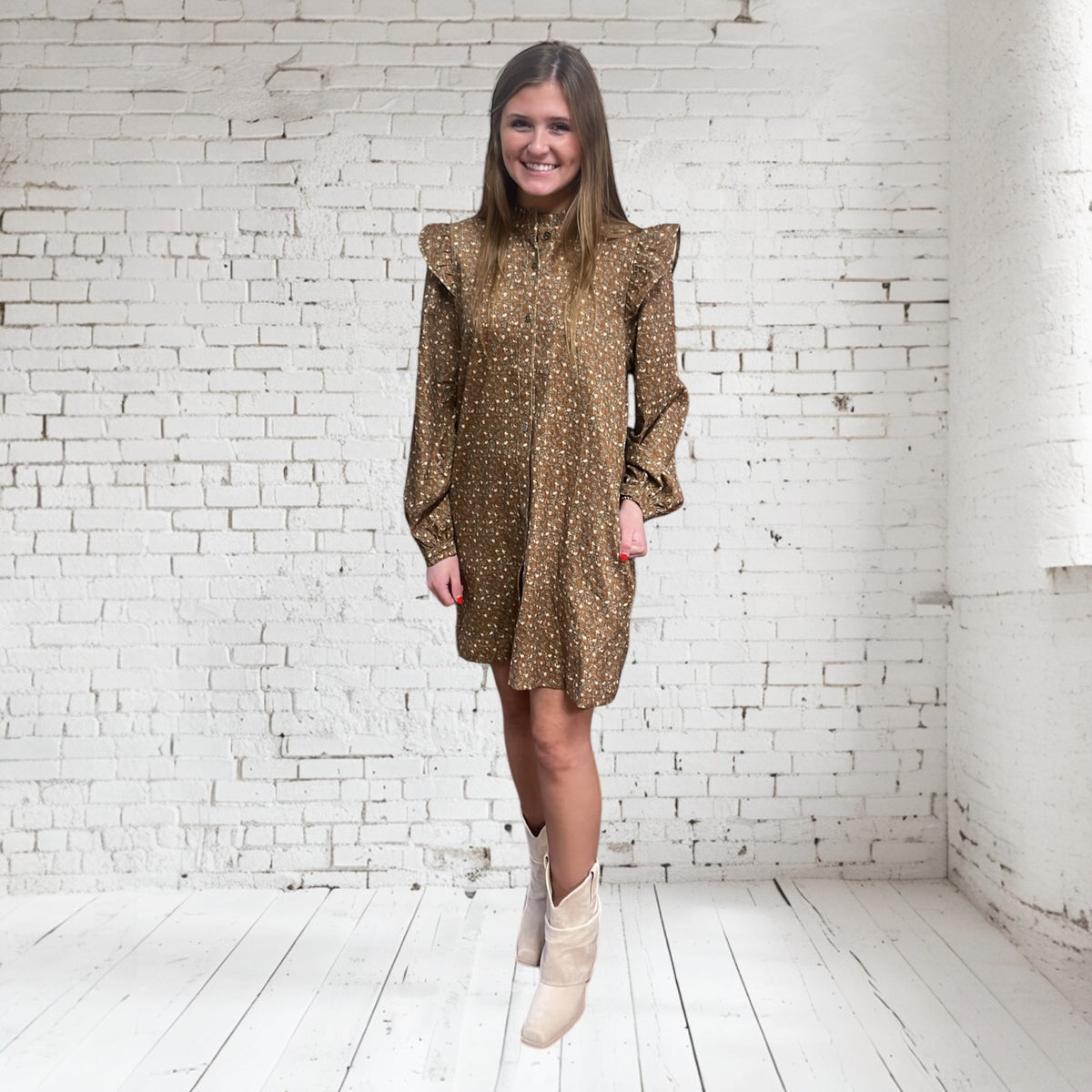 FLORAL BUTTON CORDUROY DRESS