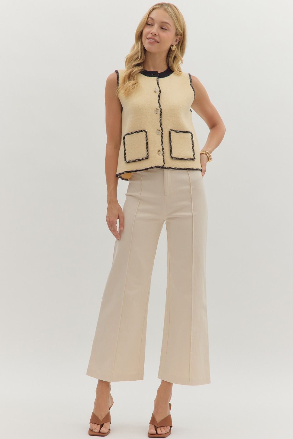 CREAM FRONT SEAM WIDE LEG