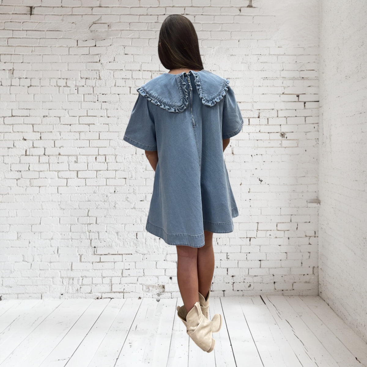 DENIM PETER PAN COLLAR DRESS