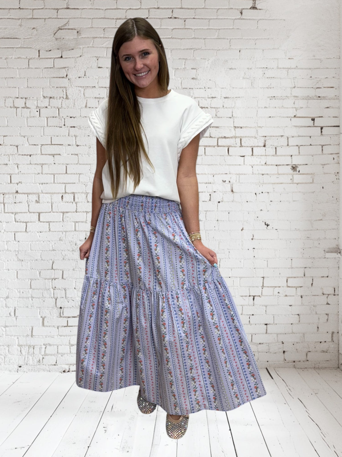 PERIWINKLE FLORAL VINE MAXI SKIRT