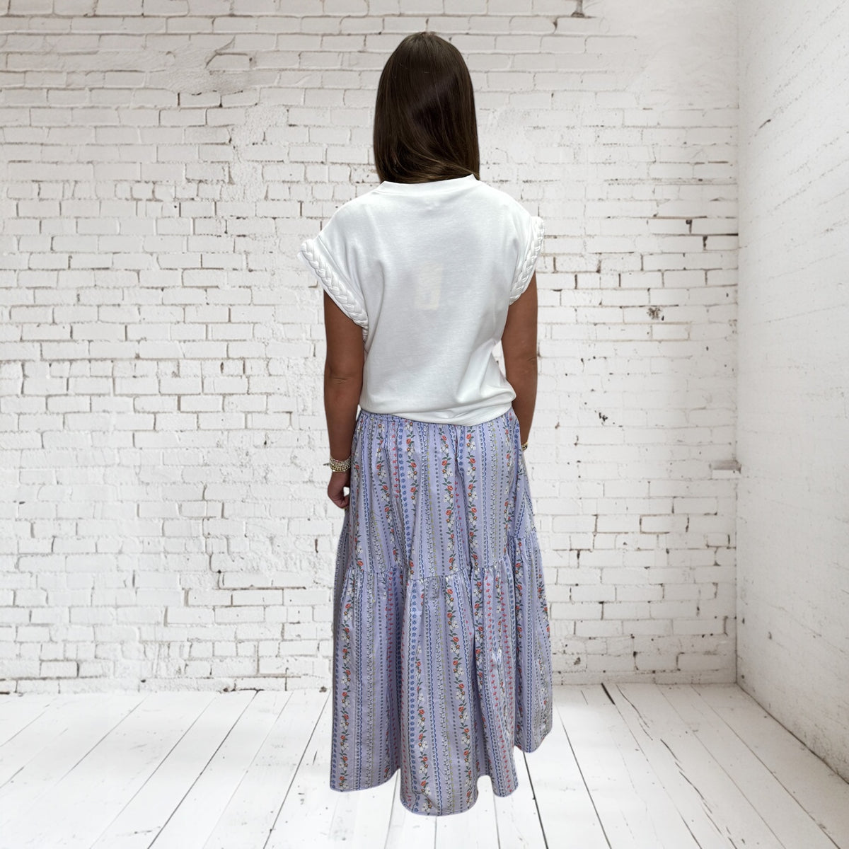 PERIWINKLE FLORAL VINE MAXI SKIRT