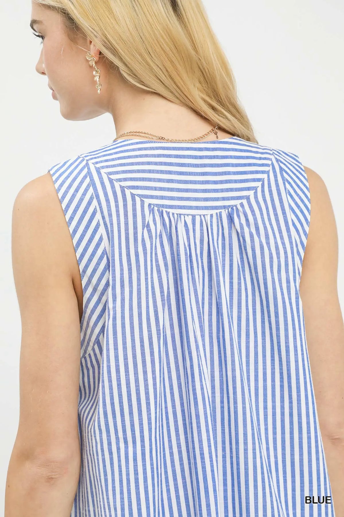 BLUE CHEVRON STRIPE MIDI DRESS