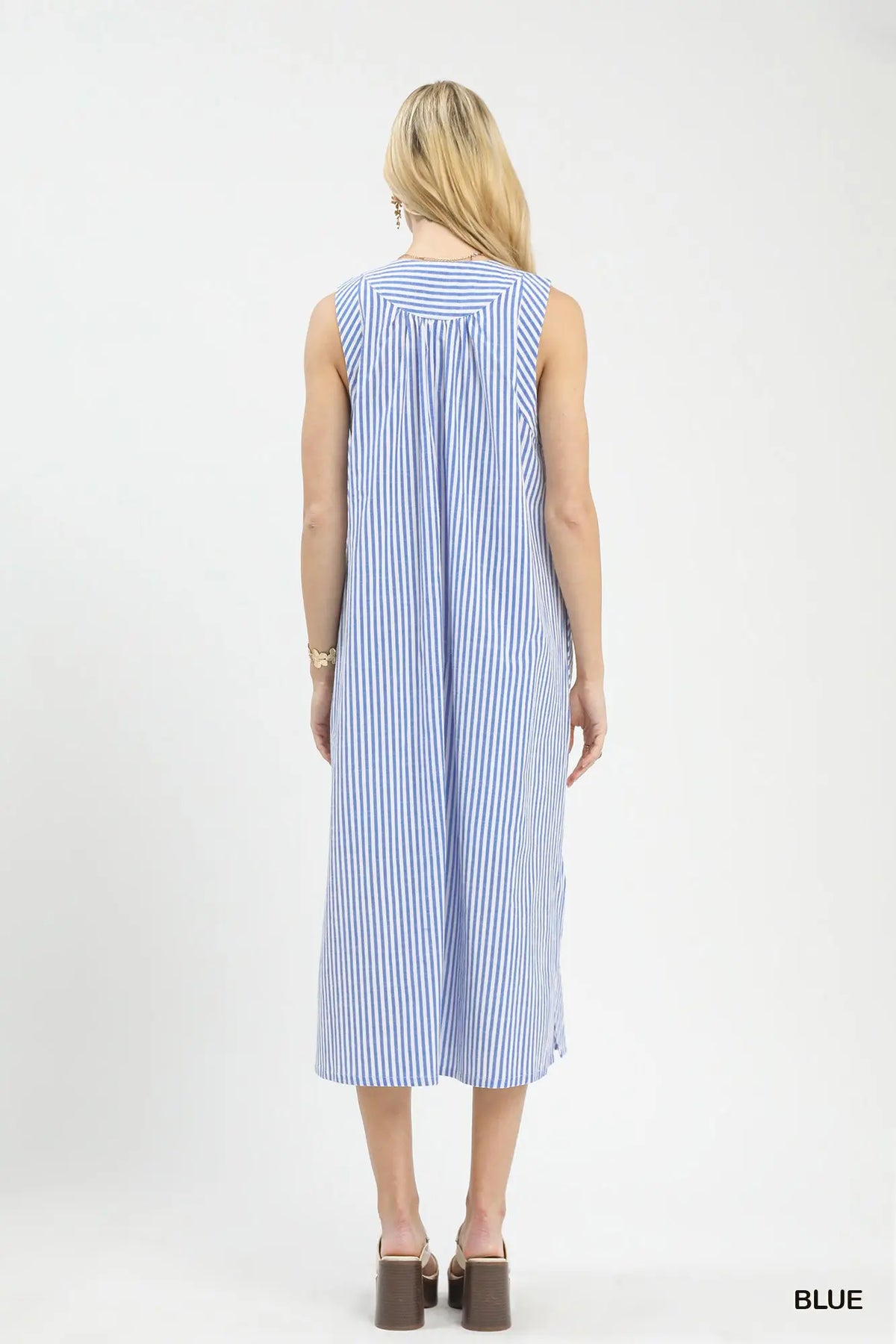 BLUE CHEVRON STRIPE MIDI DRESS