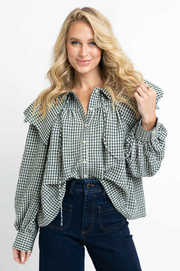 GREEN GINGHAM PETER PAN COLLAR TOP