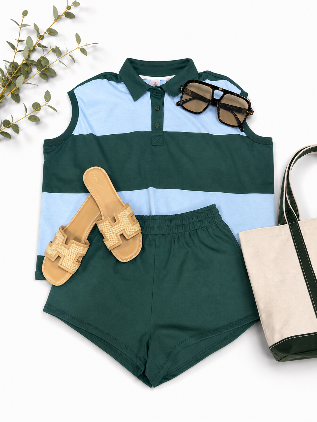 ON THE GO COLLARED STRIPE SET