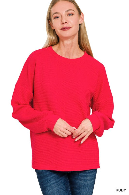 RED DOUBLE KNIT ROUND NECK TOP